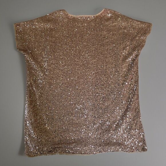 Tahlula Gold Sequined Top Cap Sleeve Size 1X Holiday Party Sparkle - Picture 2 of 8
